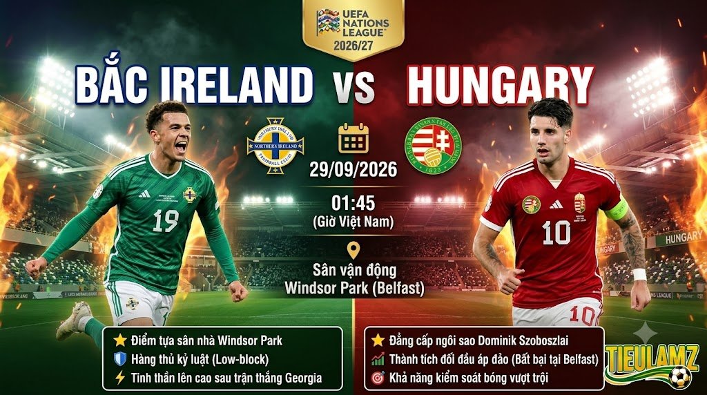 Ảnh bìa nhận định trận đấu Bắc Ireland vs Hungary lúc 01h45 ngày 29/09 khuôn khổ UEFA Nations League, trực tiếp trên TieulamTV.