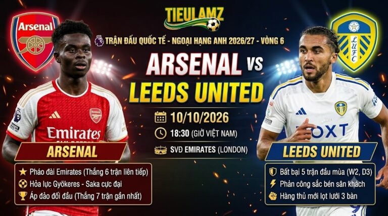 Nhận định Arsenal vs Leeds United Vòng 6 Ngoại Hạng Anh tại TieuLamTV - Cuộc so tài giữa Bukayo Saka và Dominic Calvert-Lewin