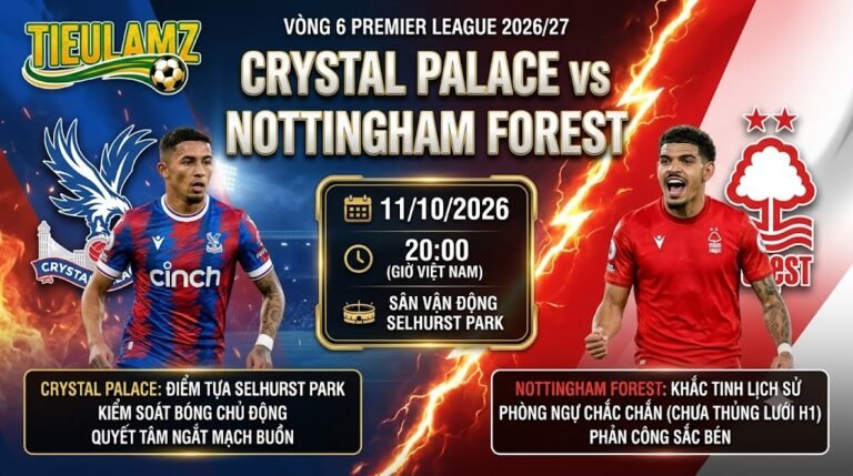 Nhận định bóng đá Crystal Palace vs Nottingham Forest vòng 6 Ngoại hạng Anh chi tiết trên Tiếu Lâm TV