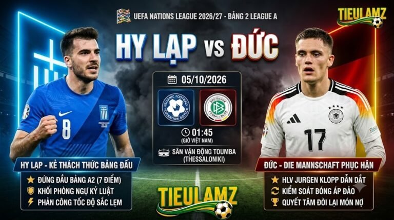 Ảnh bìa nhận định trận đấu giữa đội tuyển Hy Lạp và Đức tại vòng 4 UEFA Nations League rạng sáng ngày 05/10/2026 trên TieuLamTV.